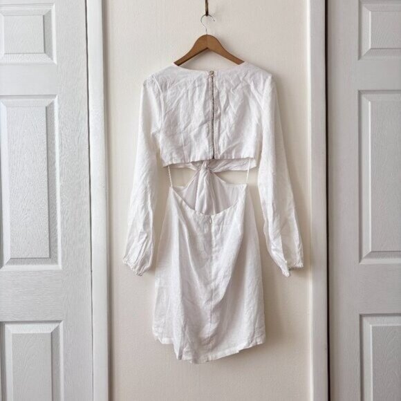DISSH Tina White Twist Cutout Linen Mini Dress - Picture 7 of 10